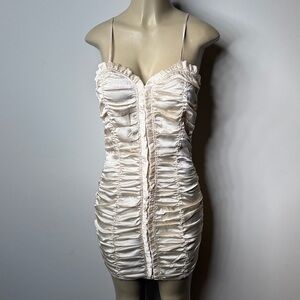 Ruched Cream Mini Dress with Spaghetti Straps